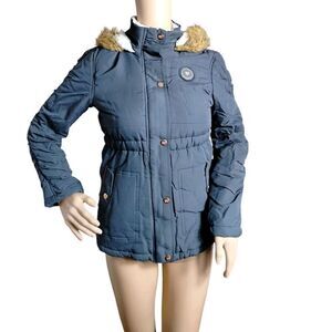 Limited Too Winter Coat‎ Jacket Girls 10/12 Blue Faux Fur Lined Hooded Outerwear